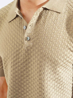 Khaki Half Sleeves Designer Sweater Knitted Polo T-Shirt (SKCN-08)