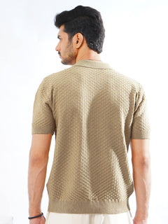 Khaki Half Sleeves Designer Sweater Knitted Polo T-Shirt (SKCN-08)