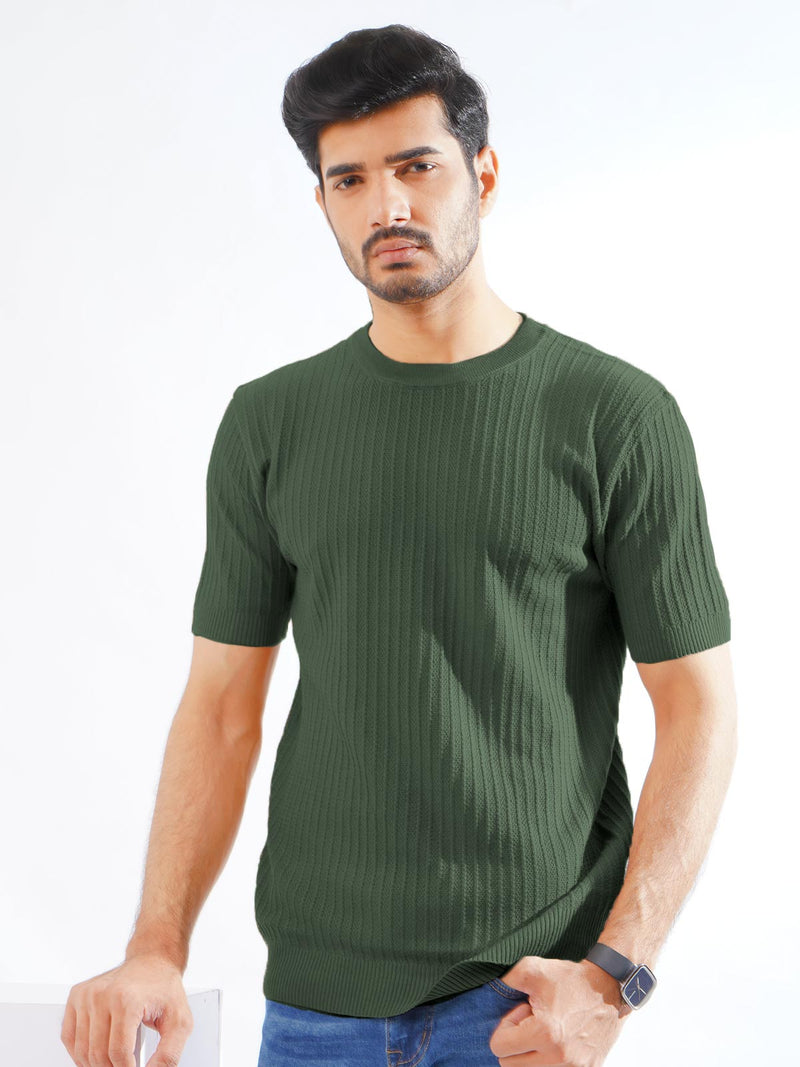 Green Half Sleeves Men’s Premium Knitted Crew Neck T-Shirt (SKCN-09)