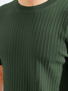 Green Half Sleeves Men’s Premium Knitted Crew Neck T-Shirt (SKCN-09)