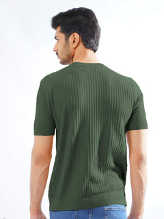 Green Half Sleeves Men’s Premium Knitted Crew Neck T-Shirt (SKCN-09)