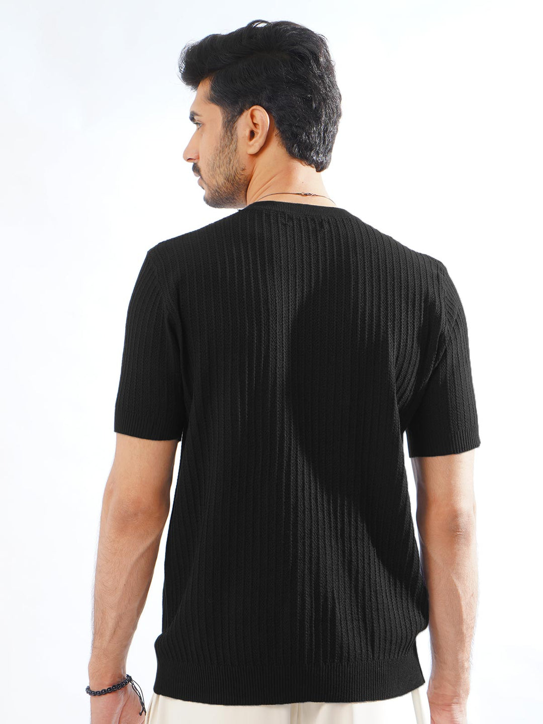 Black Half Sleeves Men’s Premium Knitted Crew Neck T-Shirt (SKCN-10)