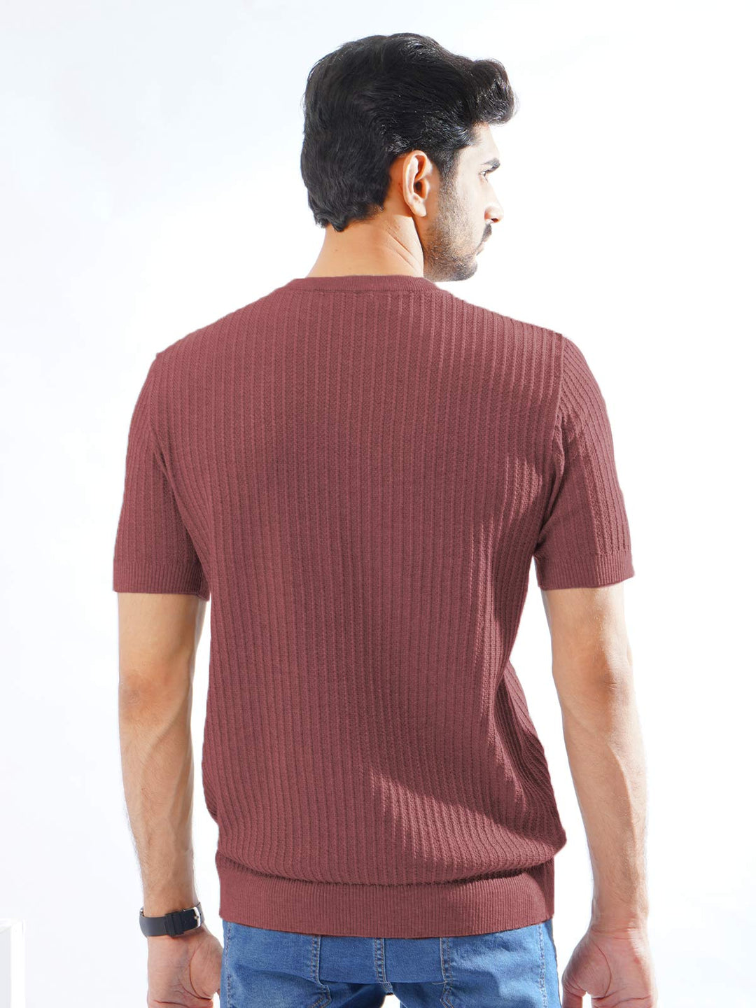 Red Half Sleeves Men’s Premium Knitted Crew Neck T-Shirt (SKCN-11)