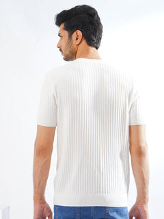 White Half Sleeves Men’s Premium Knitted Crew Neck T-Shirt (SKCN-12)