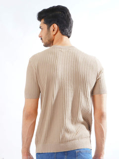 Light Brown Half Sleeves Men’s Premium Knitted Crew Neck T-Shirt (SKCN-14)