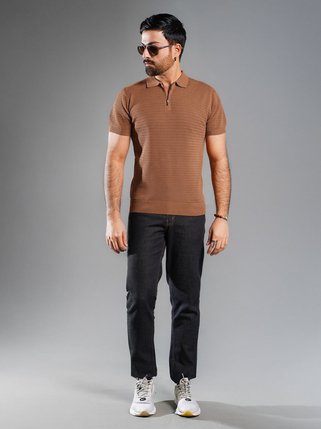 Rust Sweater Knitted Zipper Polo (SKZP-006)