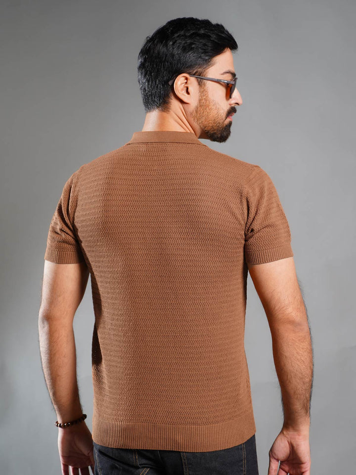 Rust Sweater Knitted Zipper Polo (SKZP-006)