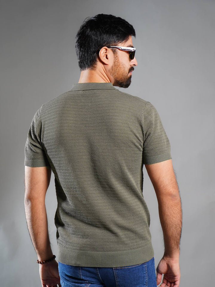 Light Green Sweater Knitted Zipper Polo (SKZP-009)