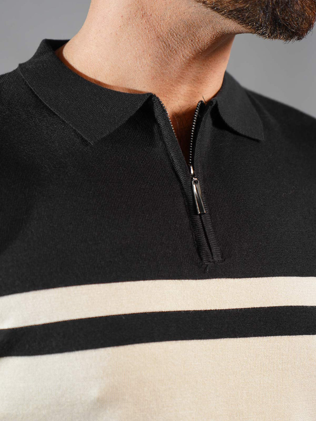 Black & Fawn Sweater Knitted Zipper Polo (SKZP-012)