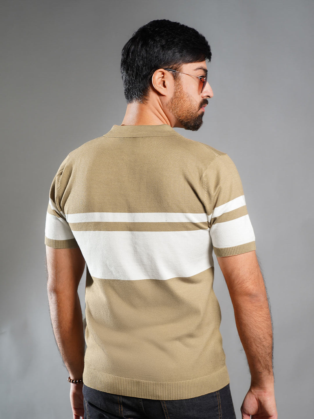 Brown & White Sweater Knitted Zipper Polo (SKZP-013)