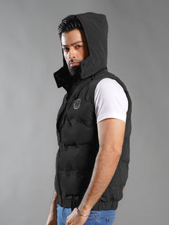 Black Imported Sleeveless Hooded Puffer (SPJ-001)