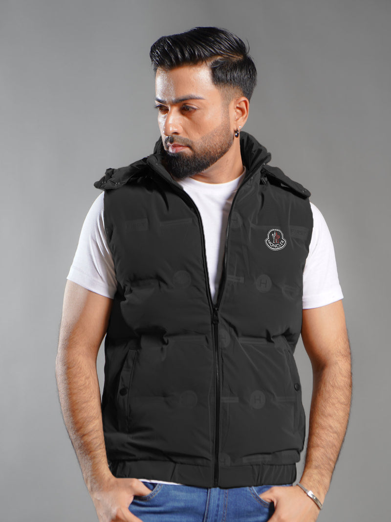 Black Imported Sleeveless Hooded Puffer (SPJ-001)