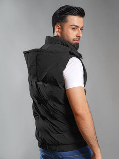 Black Imported Sleeveless Hooded Puffer (SPJ-001)