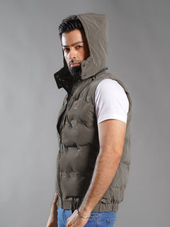 Olive Green Imported Sleeveless Hooded Puffer (SPJ-002)