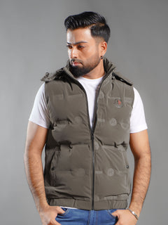 Olive Green Imported Sleeveless Hooded Puffer (SPJ-002)