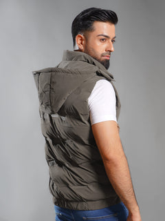 Olive Green Imported Sleeveless Hooded Puffer (SPJ-002)