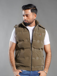 Brown Imported Sleeveless Hooded Puffer (SPJ-004)