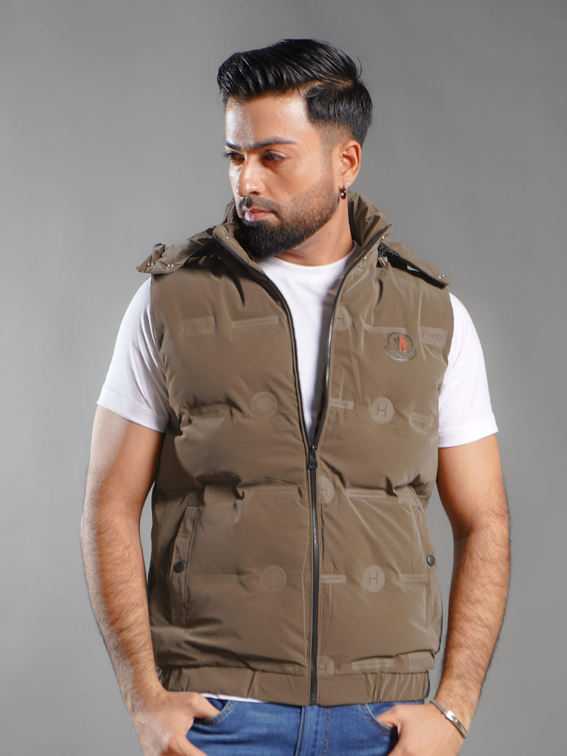 Light Brown Imported Sleeveless Hooded Puffer (SPJ-005)