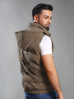 Light Brown Imported Sleeveless Hooded Puffer (SPJ-005)