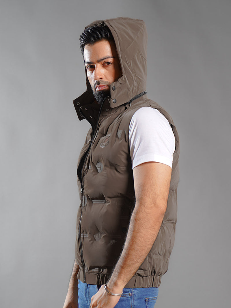 Dark Brown Imported Sleeveless Hooded Puffer (SPJ-006)