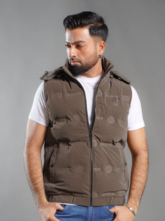 Dark Brown Imported Sleeveless Hooded Puffer (SPJ-006)