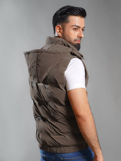 Dark Brown Imported Sleeveless Hooded Puffer (SPJ-006)