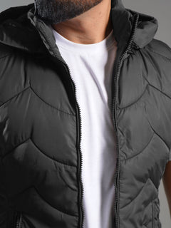 Black Imported Sleeveless Hooded Puffer (SPJ-007)