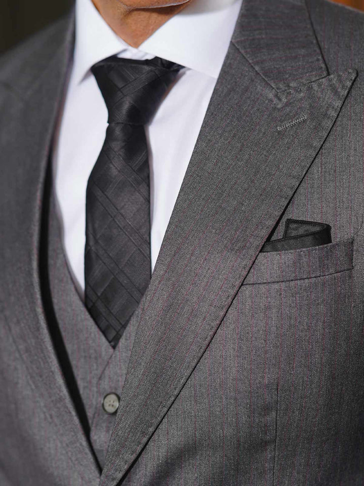 Grey Self Imported Three Piece Suit  (SUIT-86)