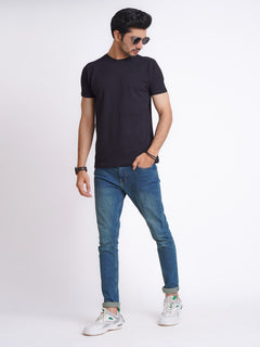 Dark Grey Plain Half Sleeves Men’s Round Neck T-Shirt (TEE-135)