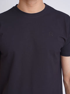 Dark Grey Plain Half Sleeves Men’s Round Neck T-Shirt (TEE-135)