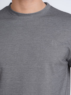 Charcoal Grey Self Half Sleeves Men’s Round Neck T-Shirt (TEE-136)