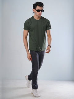 Dark Green Plain Half Sleeves Men’s Round Neck T-Shirt (TEE-111)