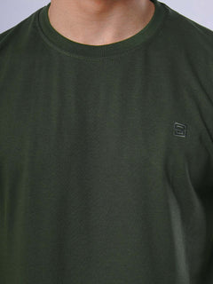 Dark Green Plain Half Sleeves Men’s Round Neck T-Shirt (TEE-111)