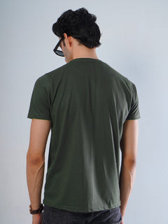 Dark Green Plain Half Sleeves Men’s Round Neck T-Shirt (TEE-111)