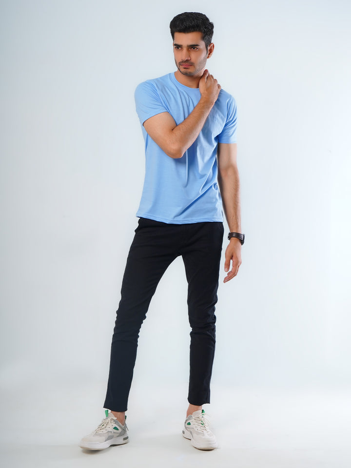 Sky Blue Plain Half Sleeves Men’s Round Neck T-Shirt (TEE-112)