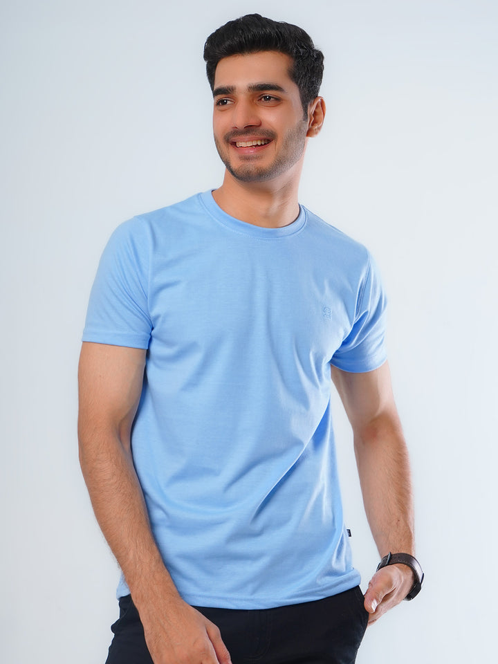 Sky Blue Plain Half Sleeves Men’s Round Neck T-Shirt (TEE-112)