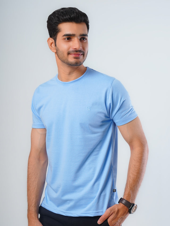 Sky Blue Plain Half Sleeves Men’s Round Neck T-Shirt (TEE-112)