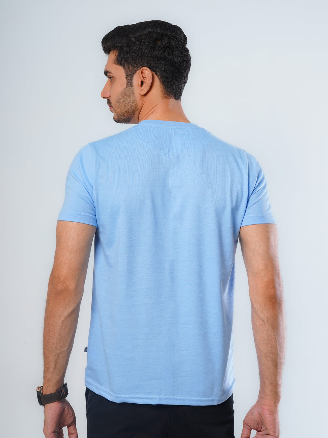 Sky Blue Plain Half Sleeves Men’s Round Neck T-Shirt (TEE-112)