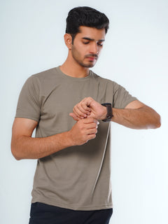 Brown Plain Half Sleeves Men’s Round Neck T-Shirt (TEE-113)