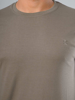 Brown Plain Half Sleeves Men’s Round Neck T-Shirt (TEE-113)