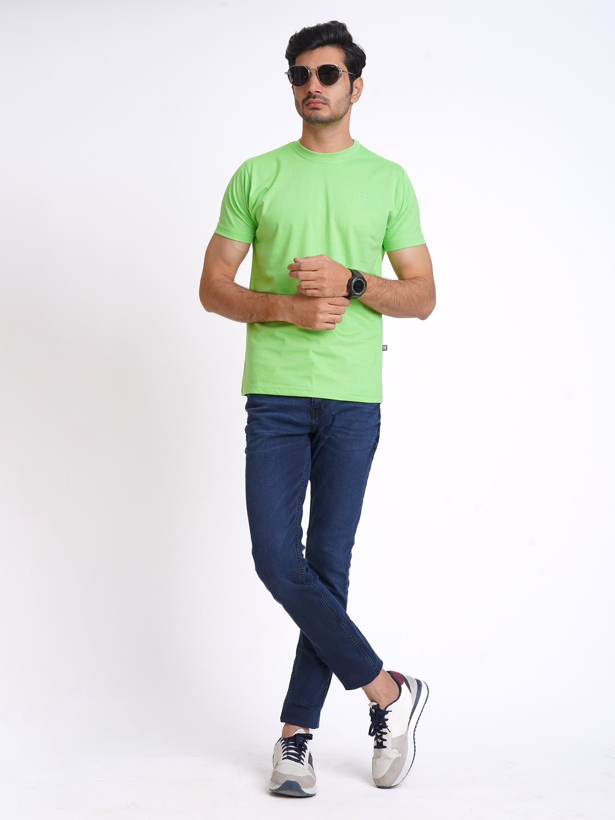 Light Green Plain Half Sleeves Men’s Round Neck T-Shirt (TEE-137)