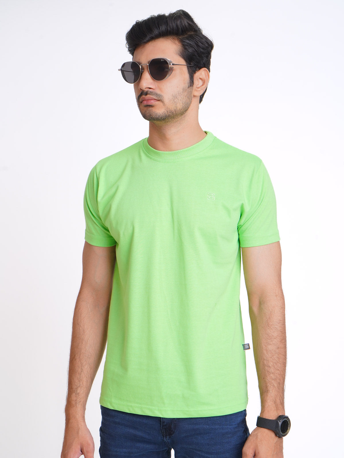 Light Green Plain Half Sleeves Men’s Round Neck T-Shirt (TEE-137)