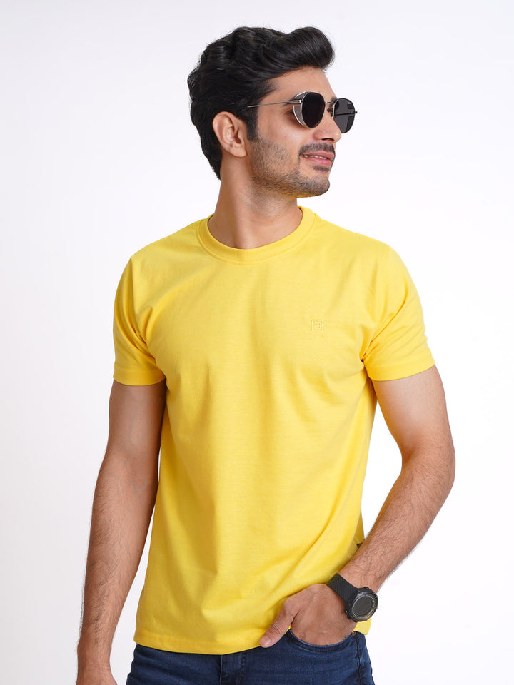 Yellow Plain Half Sleeves Men’s Round Neck T-Shirt (TEE-138)