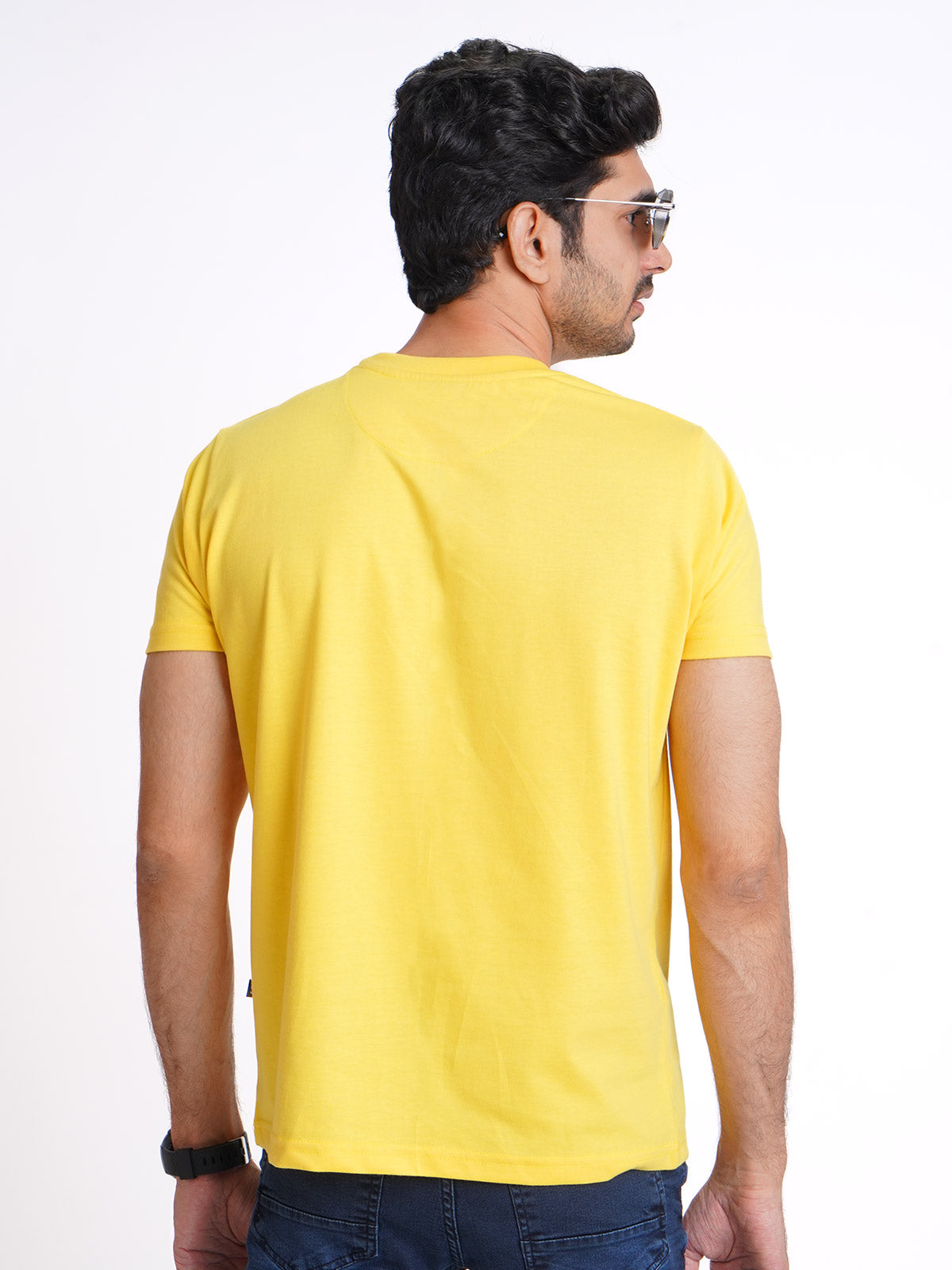 Yellow Plain Half Sleeves Men’s Round Neck T-Shirt (TEE-138)