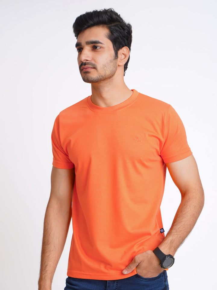 Orange Plain Half Sleeves Men’s Round Neck T-Shirt (TEE-139)