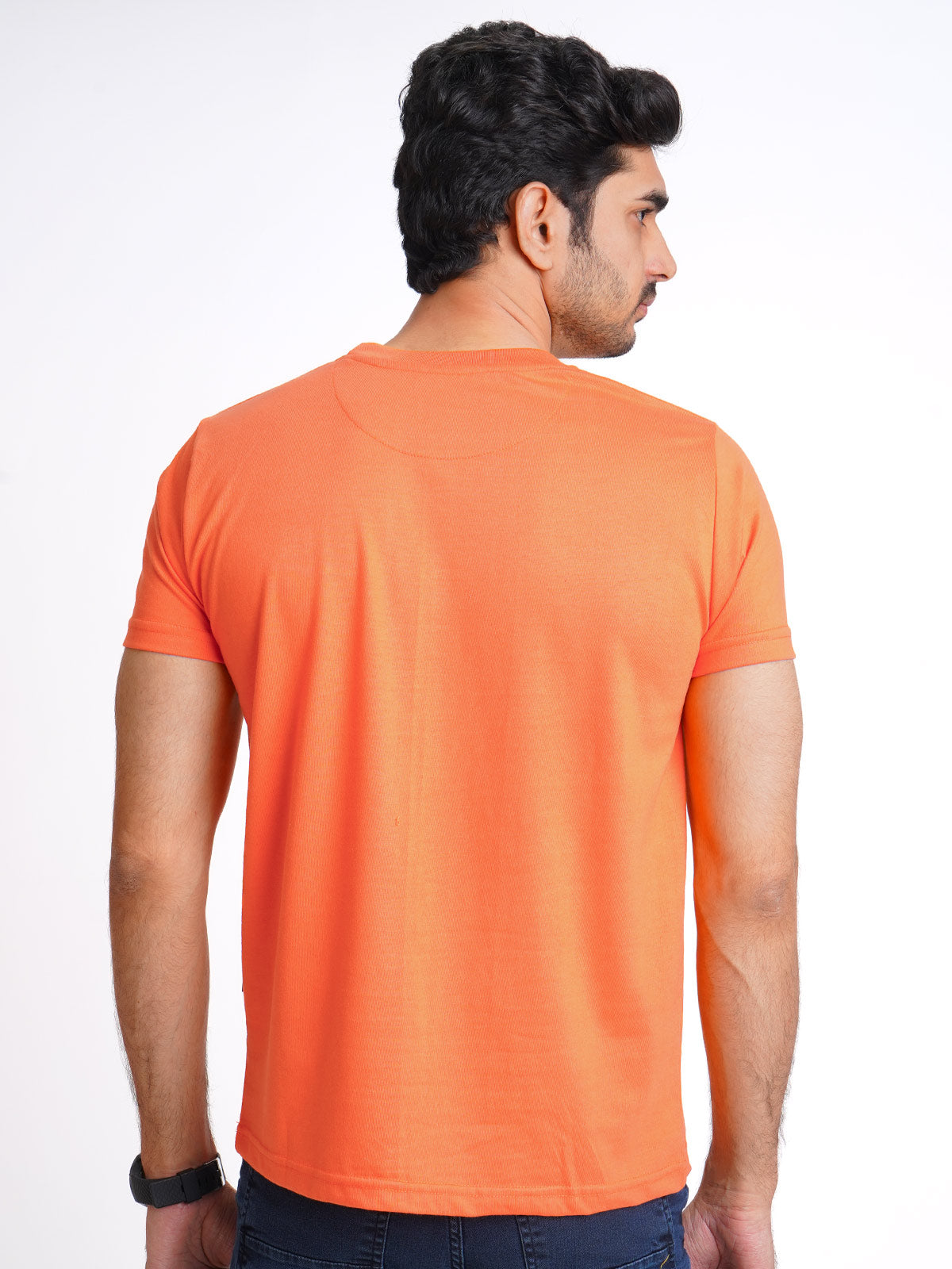 Orange Plain Half Sleeves Men’s Round Neck T-Shirt (TEE-139)