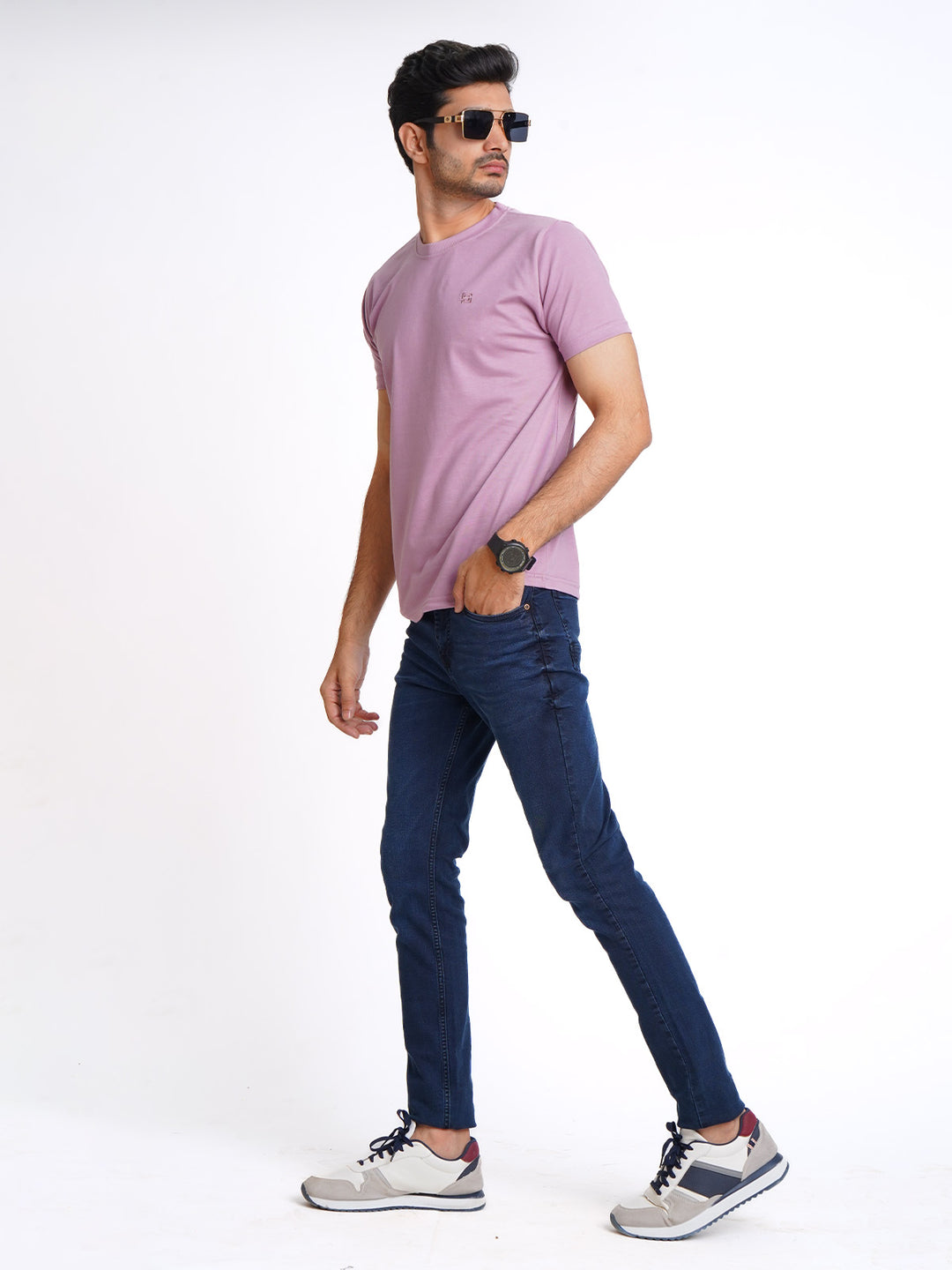 Light Purple Plain Half Sleeves Men’s Round Neck T-Shirt (TEE-140)