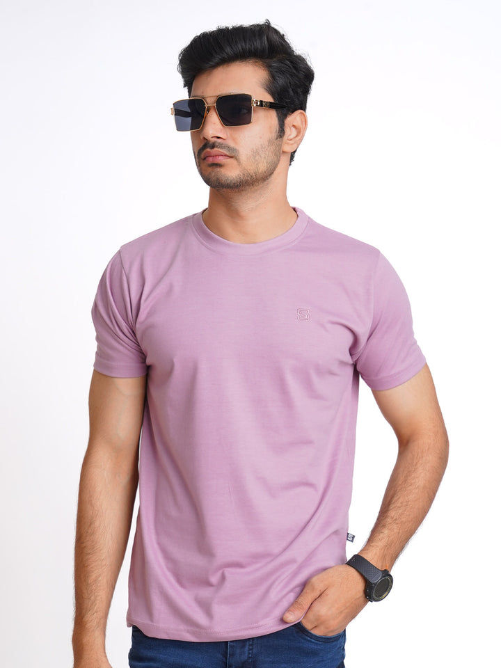 Light Purple Plain Half Sleeves Men’s Round Neck T-Shirt (TEE-140)