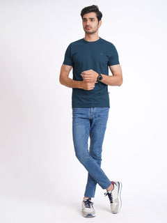 Dark Turquoise Plain Half Sleeves Men’s Round Neck T-Shirt (TEE-141)