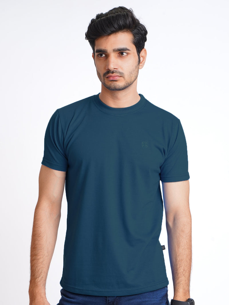 Dark Turquoise Plain Half Sleeves Men’s Round Neck T-Shirt (TEE-141)